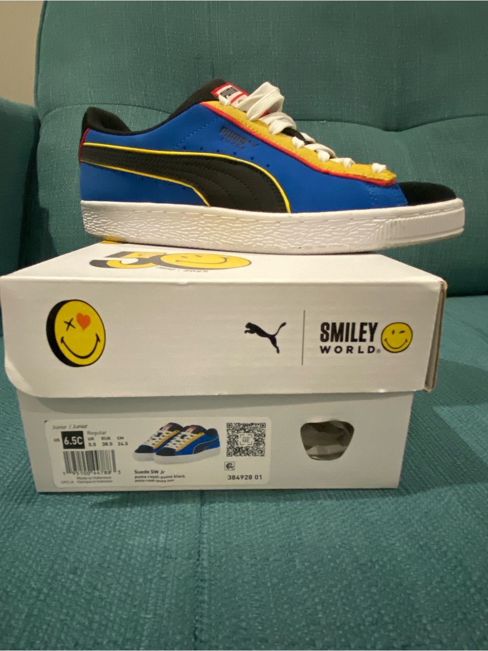 Puma Kids Blue & Black Low-Top Sneakers with Yellow Trim